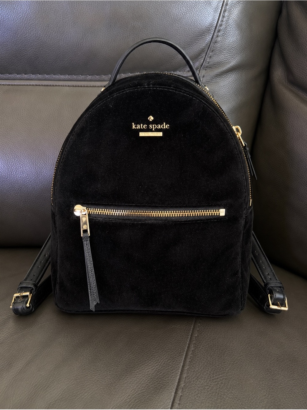 kate spade Black Suede Mini Backpack with Gold Hardware